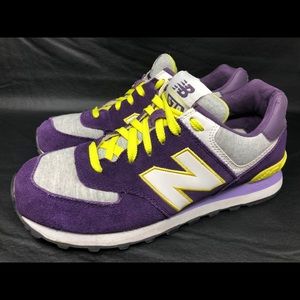 Woman’s New Balance Purple Gray Lime White NB574